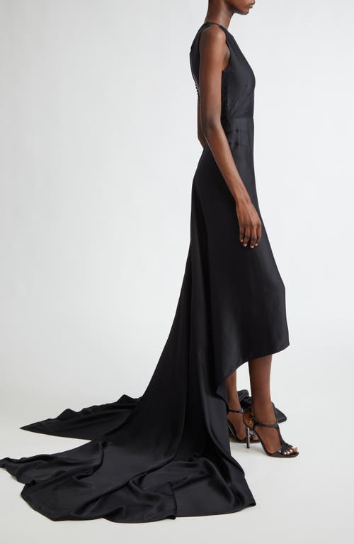 Shop Michael Kors Collection Fishtail Train Sleeveless Crepe Gown In Black