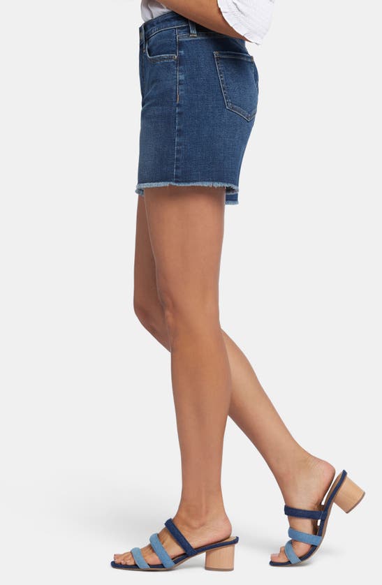 Shop Nydj Frayed High Waist Mid Length A-line Denim Shorts In Olympus