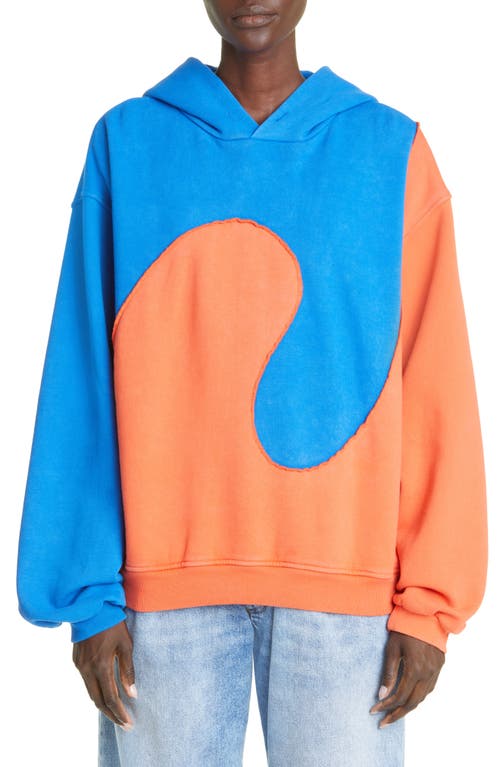 ERL Spiral Oversize Cotton Blend Hoodie in Blue Orange