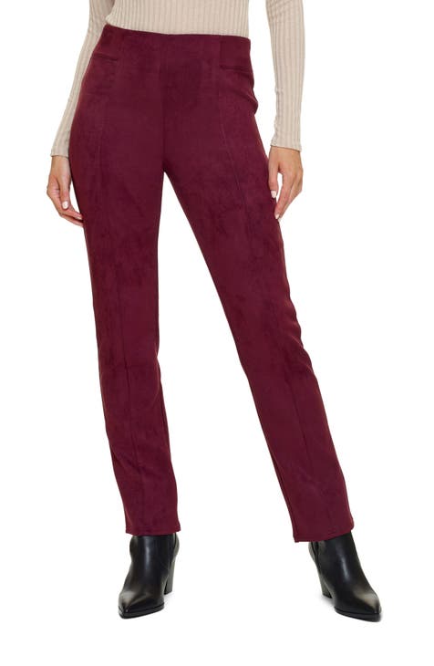 Wine Leather Straight Leg Trousers