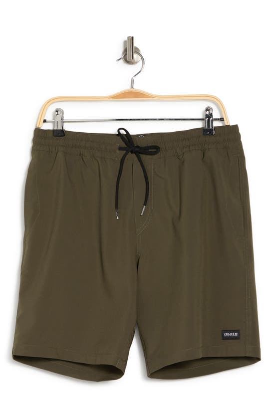 Volcom Stones Hybrid Drawstring Waist Shorts In Military