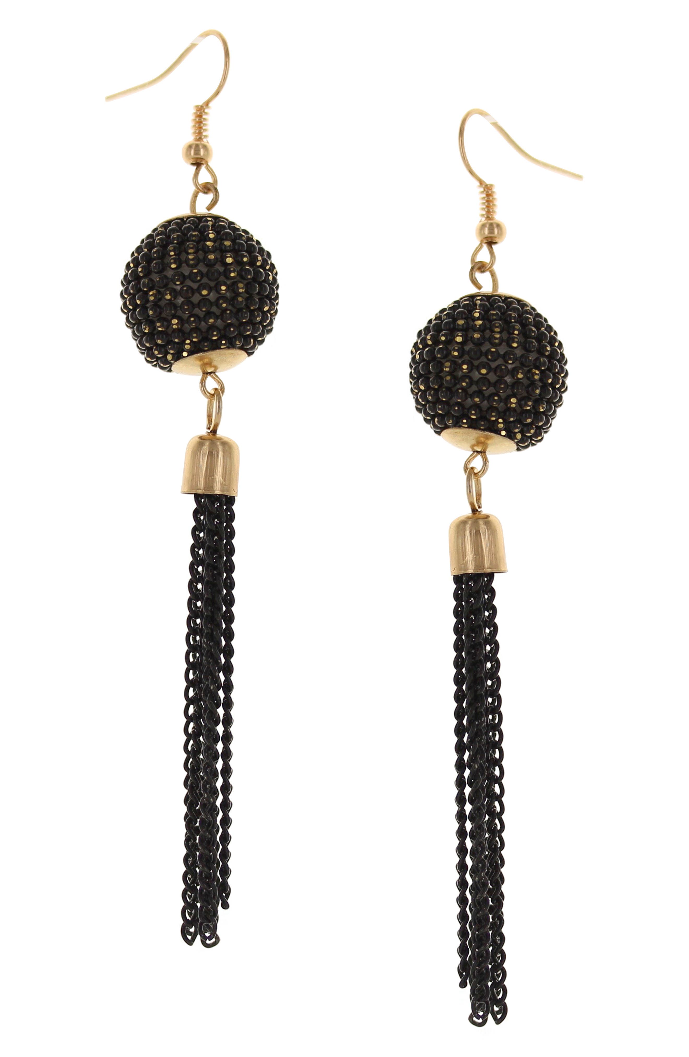 60s -70s Jewelry – Necklaces, Earrings, Rings, Bracelets OLIVIA WELLES Disco Tassel Drop Earrings in Gold Black at Nordstrom Rack $24.97 AT vintagedancer.com