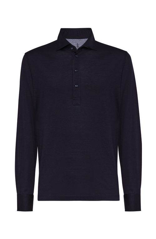 Shop Brunello Cucinelli Jersey Polo Shirt In Navy Blue