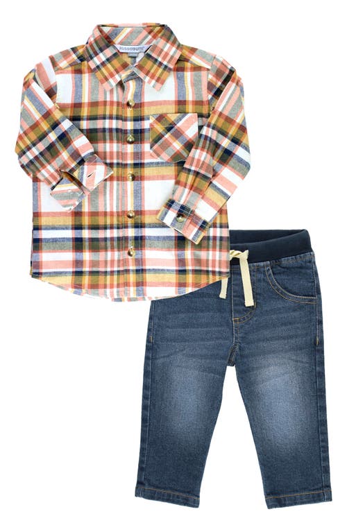 RuggedButts Hudson Plaid Button-Up Shirt & Jeans Set in Beige
