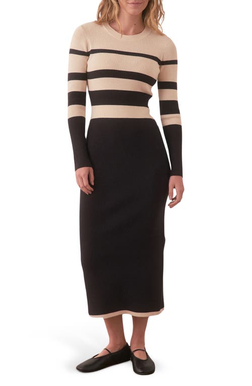 Marine Layer Lexi Stripe Long Sleeve Rib Sweater Dress in Black/Cream 