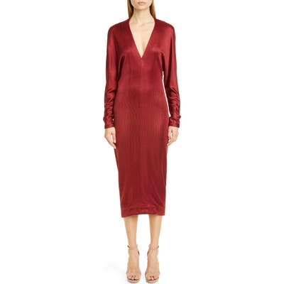 Cushnie Cowl Back Long Sleeve Midi Dress, Burgundy