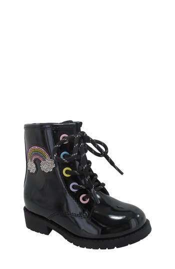 Shop Jellypop Kids' Lil Jenna Rainbow Appliqué Boot In Black