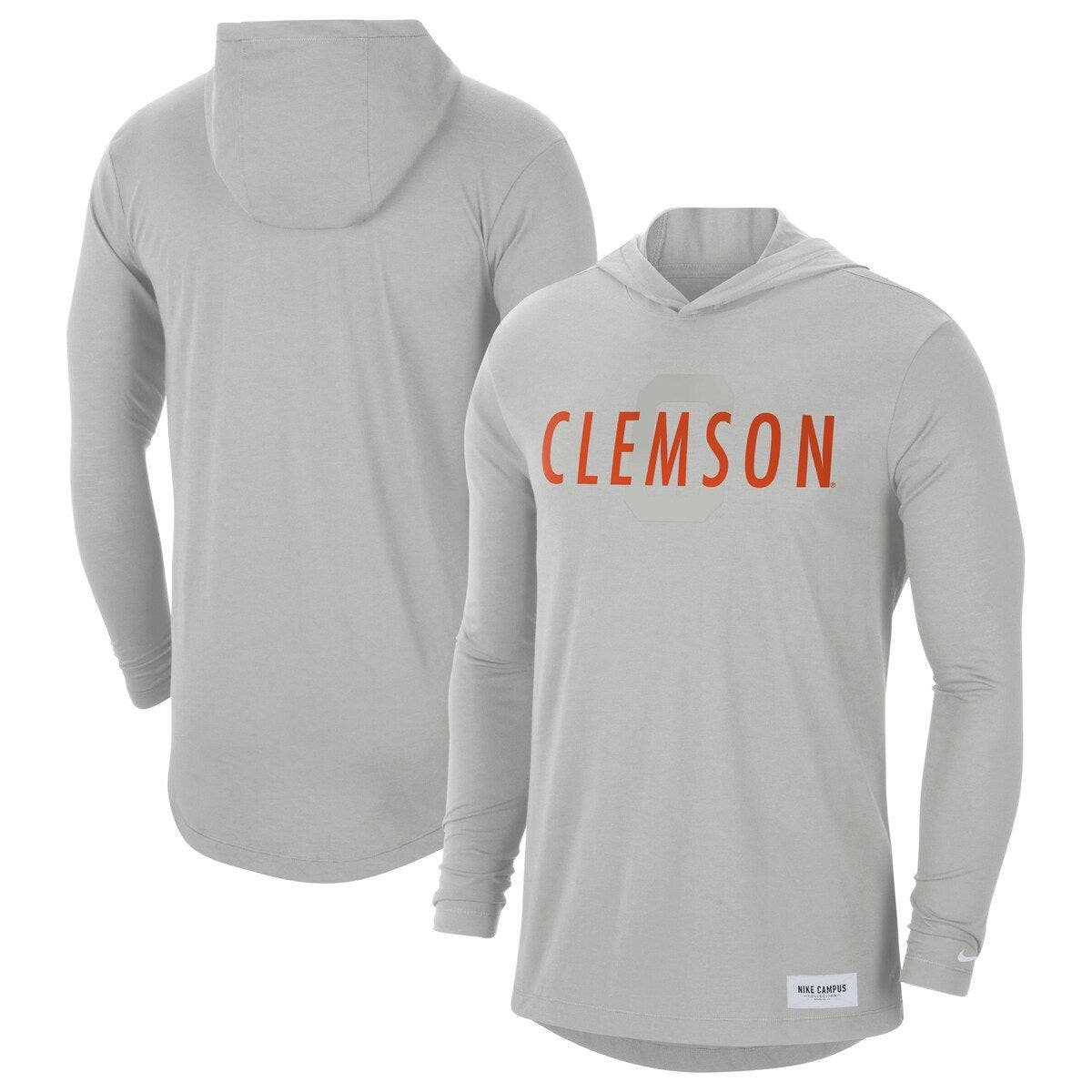 Men's Nike Gray Clemson Tigers Team Performance Tri-Blend Hooded Long Sleeve T-Shirt