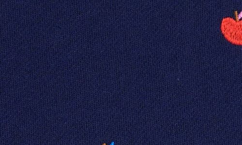 Mini Boden Kids' Apple Embroidered Flutter Sleeve Sweatshirt Dress In College Navy Rainbow Apples