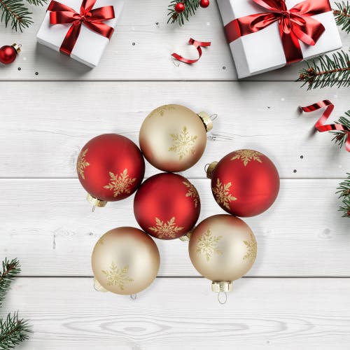 Northlight 6ct Red And Gold Snowflake Glass Ball Christmas Ornaments 2.5" In Gold