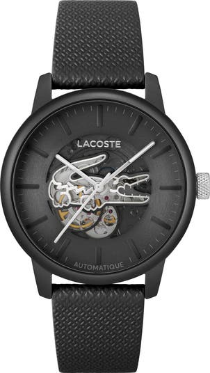 Lacoste 12.12 Automatique Leather Strap Watch 44mm Nordstrom