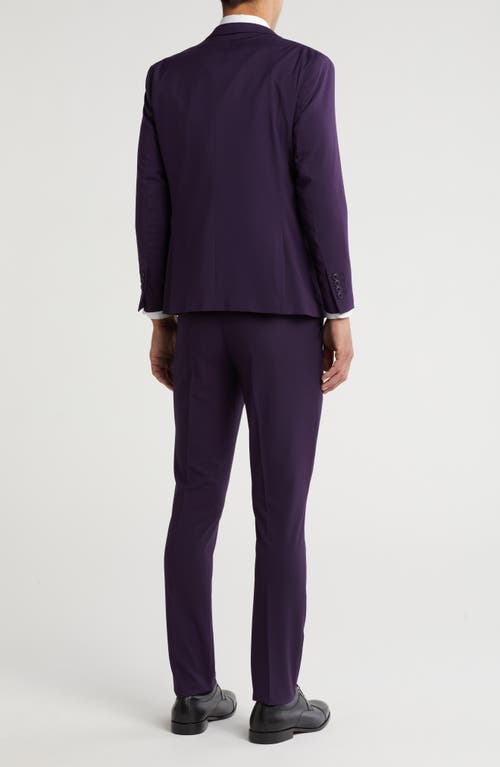Gino Vitale Skinny Fit Solid Stretch Three Piece Suit In Plum