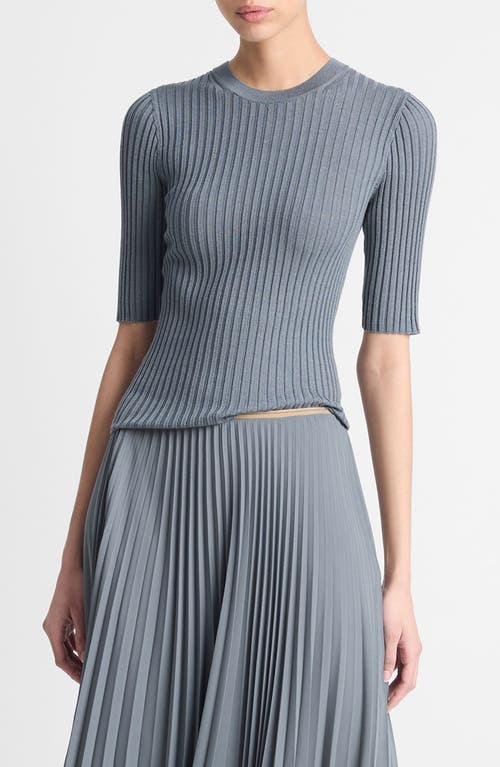 Shop Vince Wool & Silk Blend Rib Sweater In Lake Stone