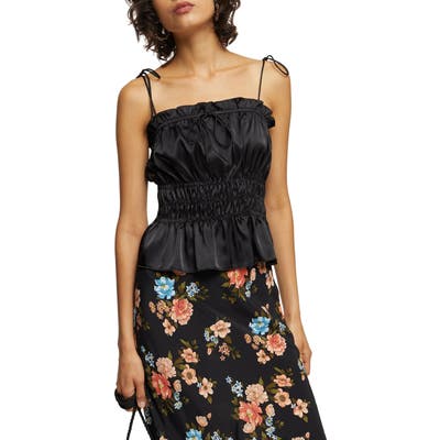 Topshop Rosie Shirred Tie Shoulder Camisole, US (fits like 2-4) - Black