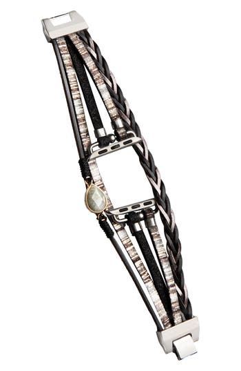 Saachi Braided Wrap Apple Watch® Watchband In Black/grey