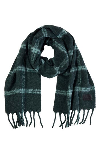 Vince Windowpane Brushed Scarf In Mineral Green