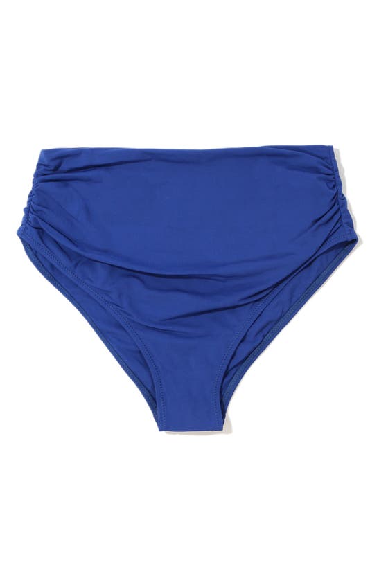 Shop Hanky Panky Ruched High Waist Bikini Bottoms In Poolside Blue Solid