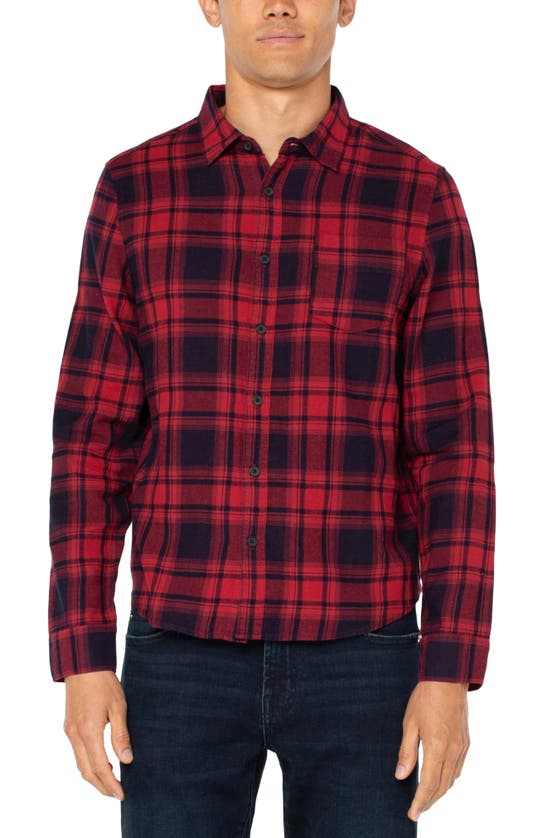 Liverpool Los Angeles Plaid Cotton Flannel Button-up Shirt In Rio Red