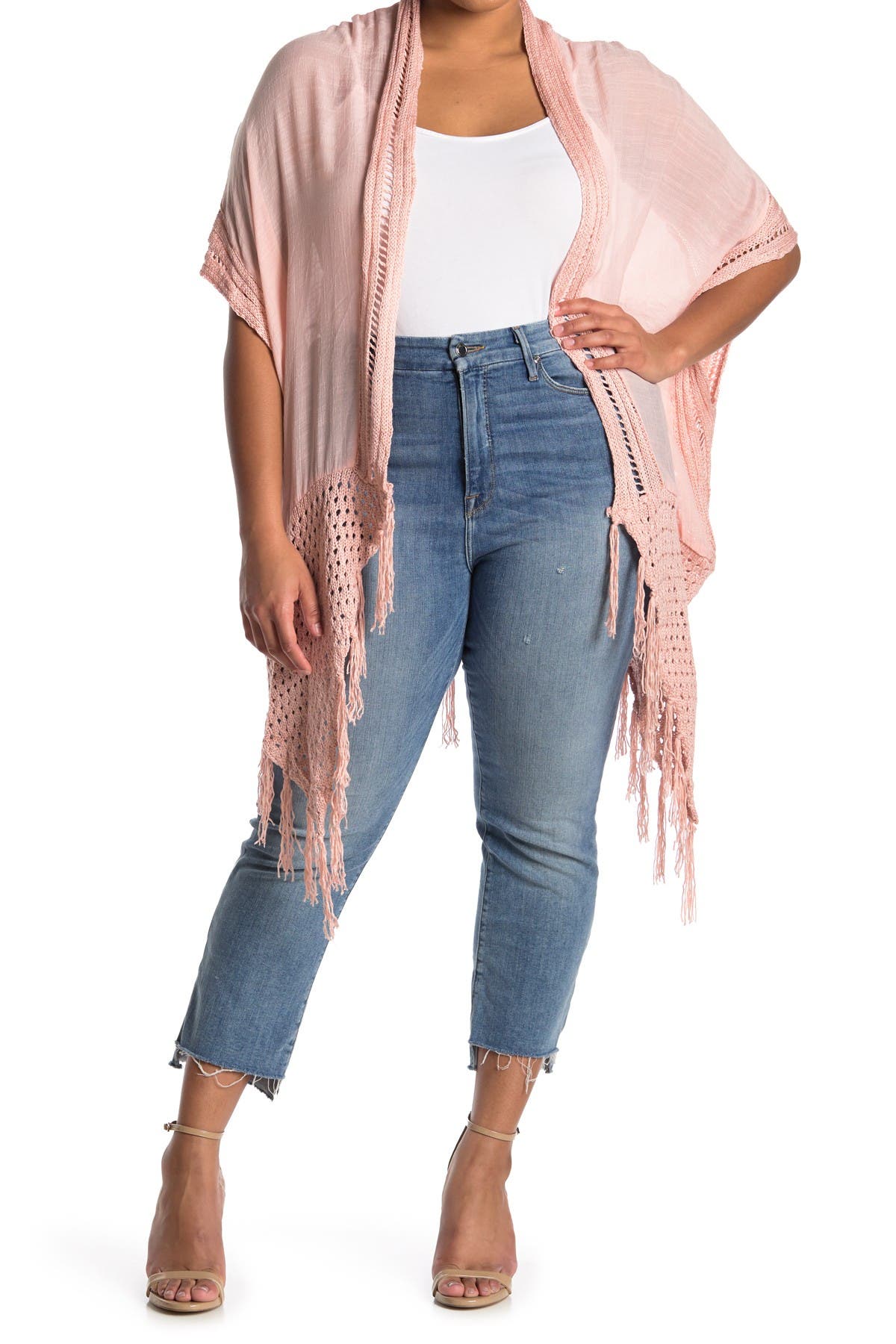 Grace Crochet Fringe Kimono In Blush ModeSens