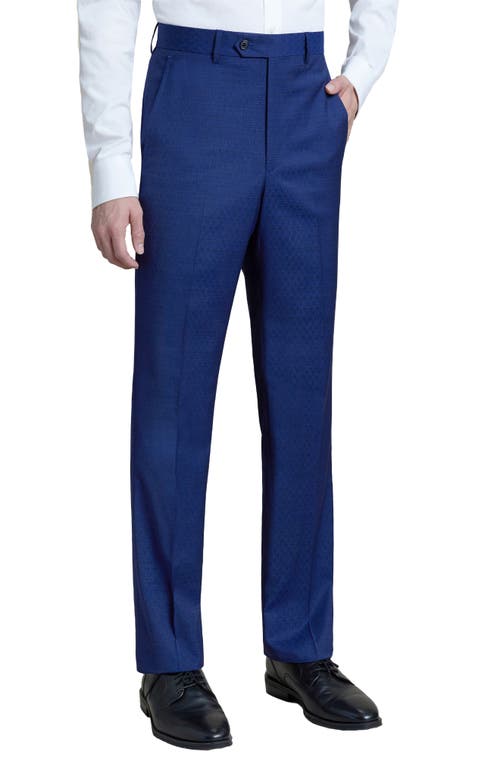 Shop Santorelli Flat Front Stretch Wool Dress Pants In Navy