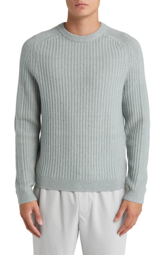 Reiss Millerson Textured Wool & Cotton Blend Crewneck Sweater In Sage