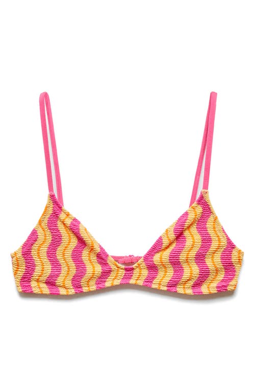 Mango Wavy Stripe Textured Bikini Top In Pink Wavy Stripe