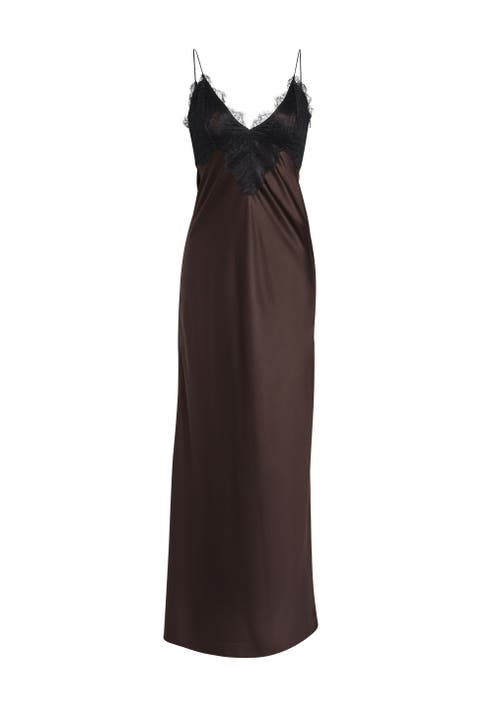 Shop Ser.o.ya Grenache Satin Maxi Dress In Ash Brown