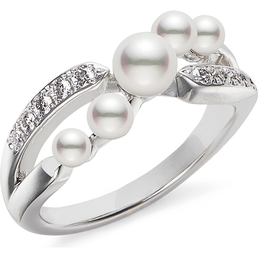 Mikimoto Cluster Cultured Pearl & Diamond Ring In White Gold/diamond