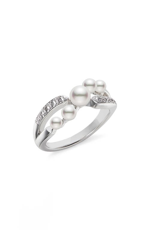 Mikimoto Cluster Cultured Pearl & Diamond Ring in White Gold/Diamond