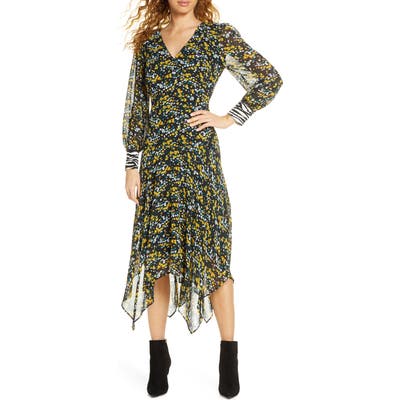 Sam Edelman Floral Ditsy Handkerchief Hem Long Sleeve Dress, Black