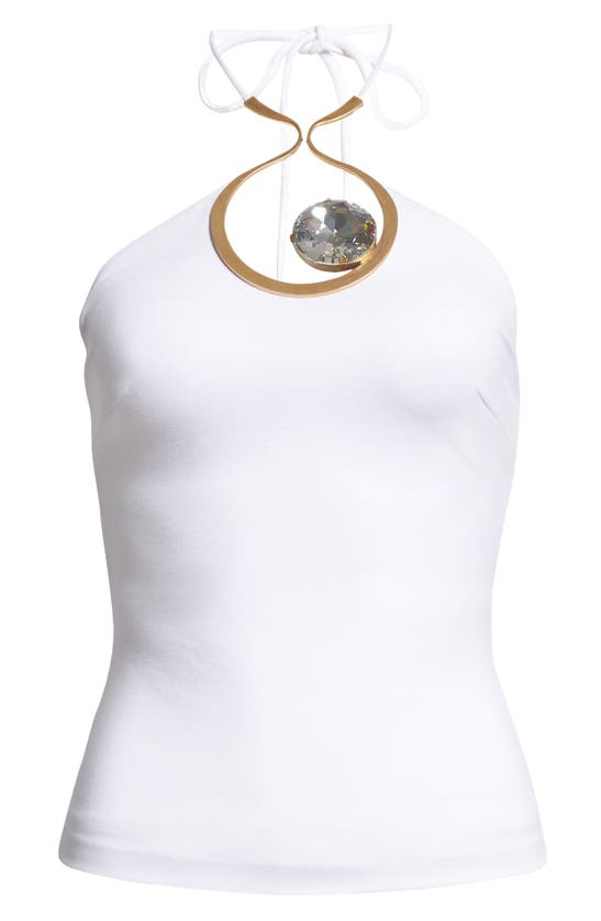 Shop Area Crystal Eyelet Halter Top In Off White