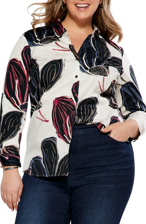 NIC+ZOE Stamped Flowers Button-Up Shirt in Black/white Multi
