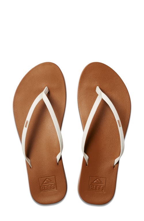 Shop Reef Cushion Bounce Slim Flip Flop In White/tan