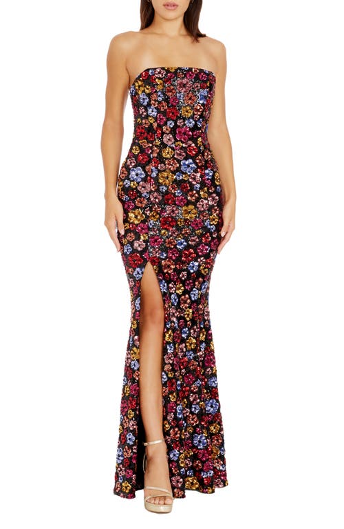 Dress The Population Janelle Floral Sequin Gown In Black Multi