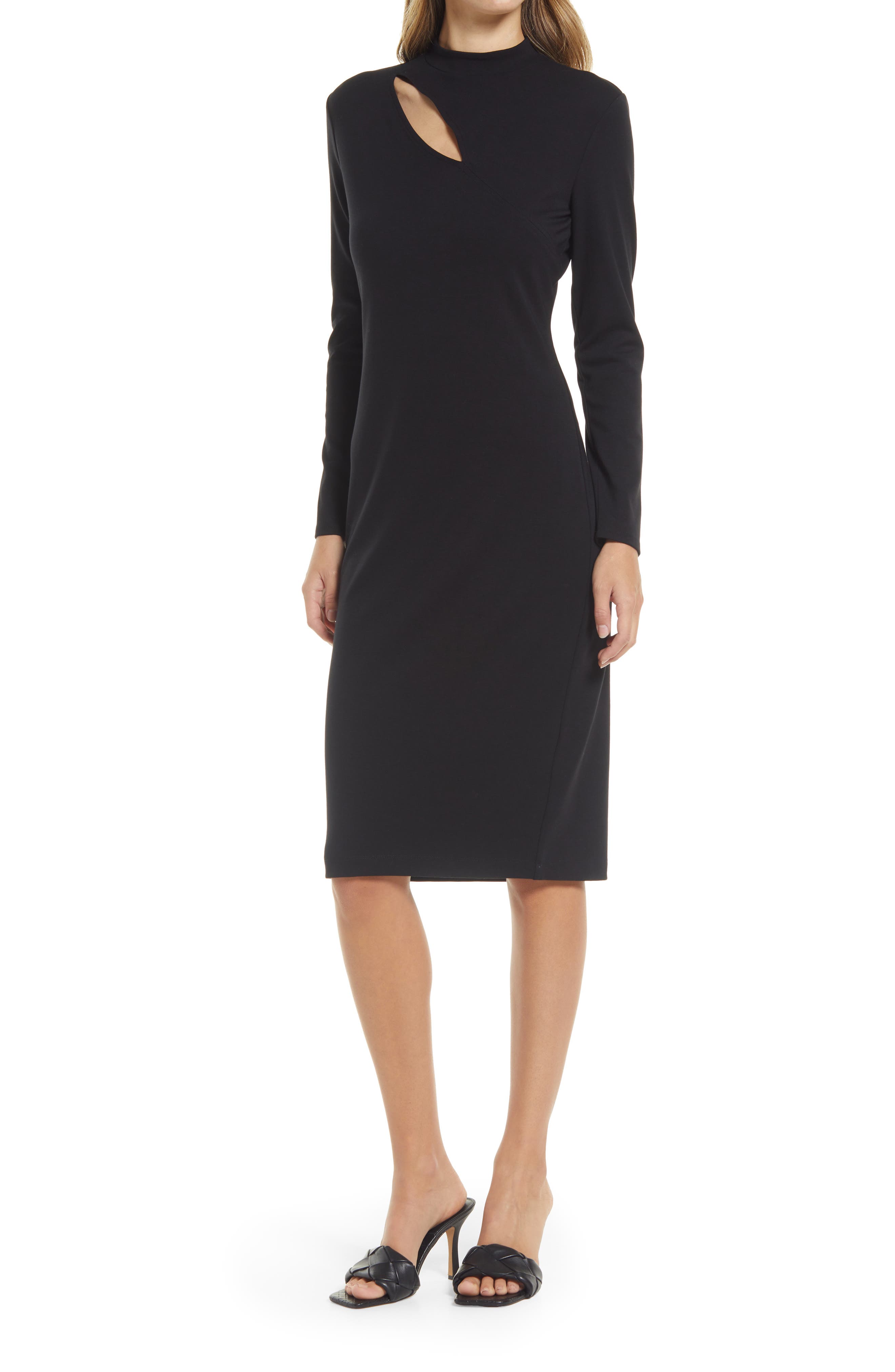 Cutout Ponte Long Sleeve Midi Dress 