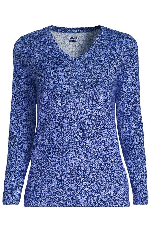 Shop Lands' End Relaxed Supima Cotton Long Sleeve V-neck T-shirt In Deep Sea Navy Flowers