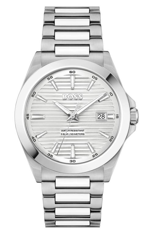 Hugo Boss Brushed-and-polished Stainless-steel Watch With Grooved Dial Men's Watches In Silver