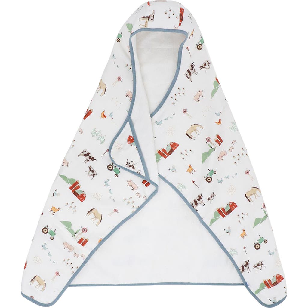 Little Unicorn Cotton Muslin & Terry Hooded Towel In Farmyard