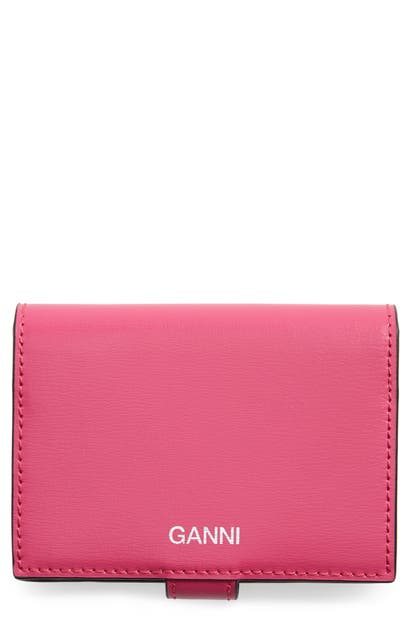 Ganni Bifold Textured Leather Wallet In Shocking Pink