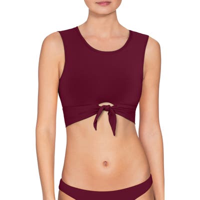 Robin Piccone Ava Longline Knot Front Bikini Top, Purple