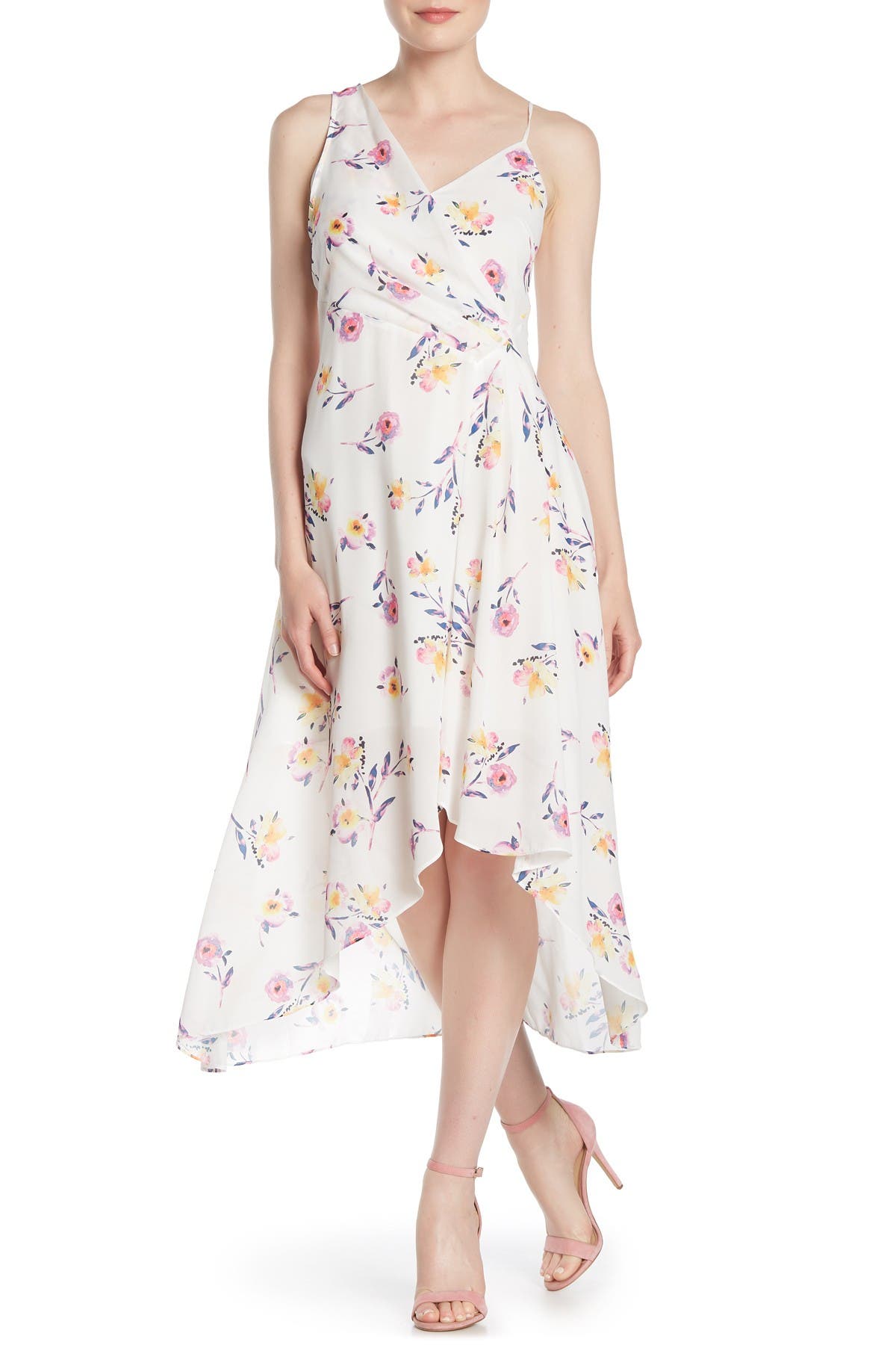 Parker Floral Draped High/low Midi Dress In Primrose
