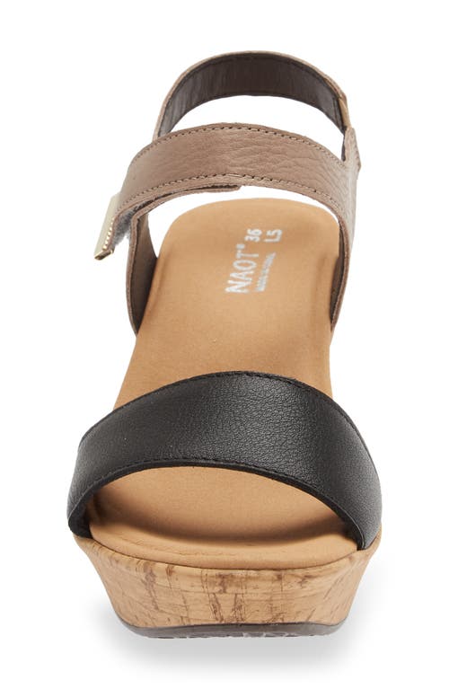 Naot Summer Platform Wedge Sandal In Soft Black/soft Stone Leather
