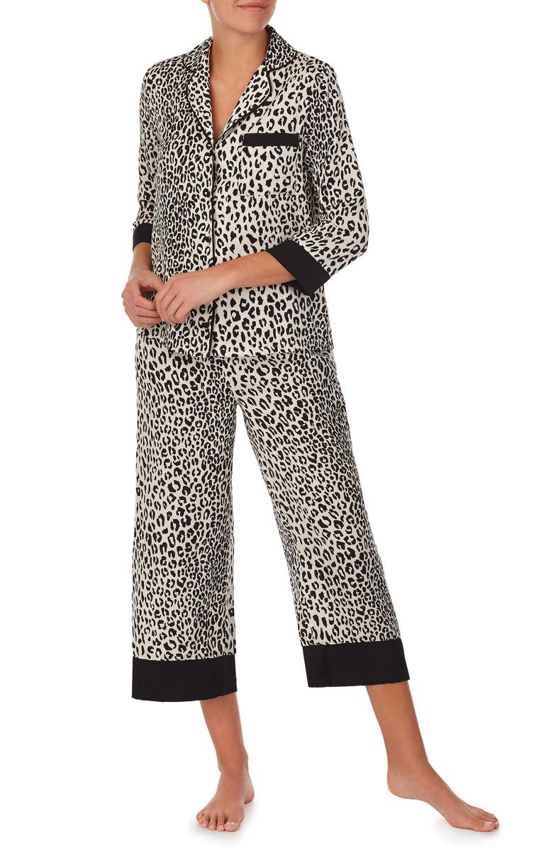 KATE SPADE NEW YORK animal print crop pajamas, Main, color, LEOPARD SPOTS