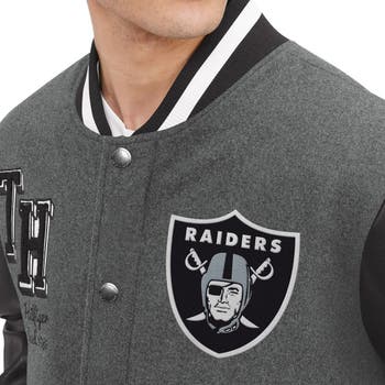 Men's Tommy Hilfiger Heather Gray/Black Las Vegas Raiders Gunner Full-Zip Varsity Jacket Size: Large