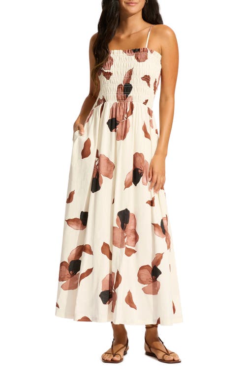 SEAFOLLY SEAFOLLY SECRET GARDEN SHIRRED COVER-UP MIDI SUNDRESS