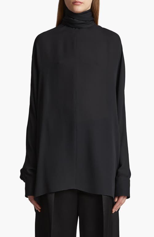 Shop Khaite Bex Ruched Tie Turtleneck Silk Top In Black