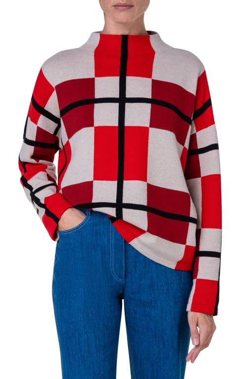 Akris punto Checkered Virgin Wool & Cashmere Sweater Red-Multicolor at Nordstrom,