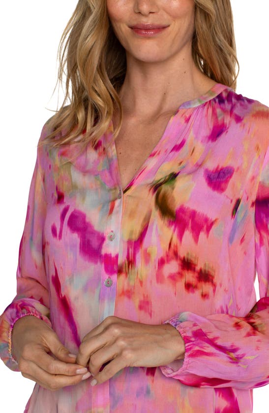 Shop Liverpool Los Angeles Print Gathered Top In Fuchsia Watercolor