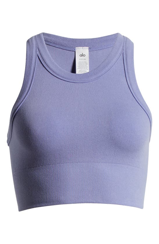 Shop Alo Yoga Delight Seamless Knit Bra In Lilac Blue