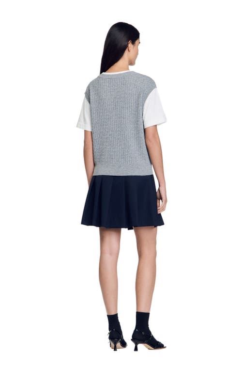 Shop Sandro Dual-material Knit Sweater In Grey